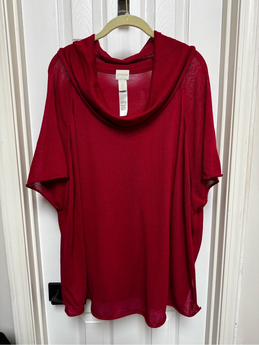 Chico's Red Short Sleeve Cowl Neck Top